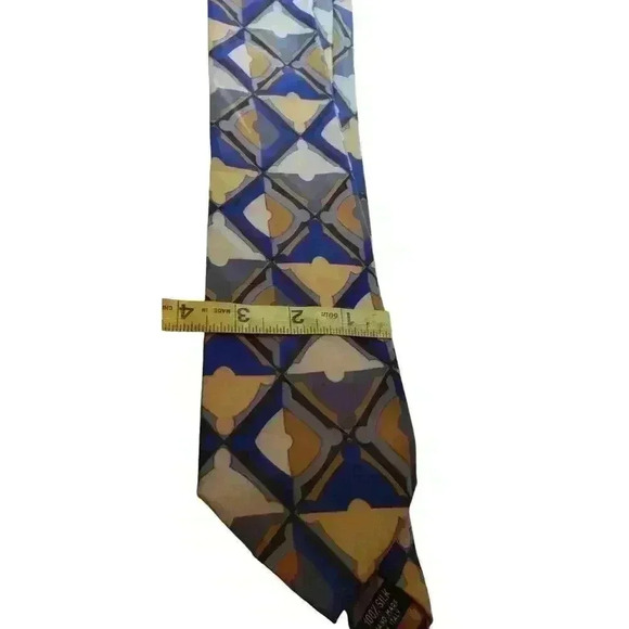 Vintage MCM Silk Neck Tie 100% Silk Italy Geoffrey Beene Luxury Necktie Blue - Picture 4 of 6